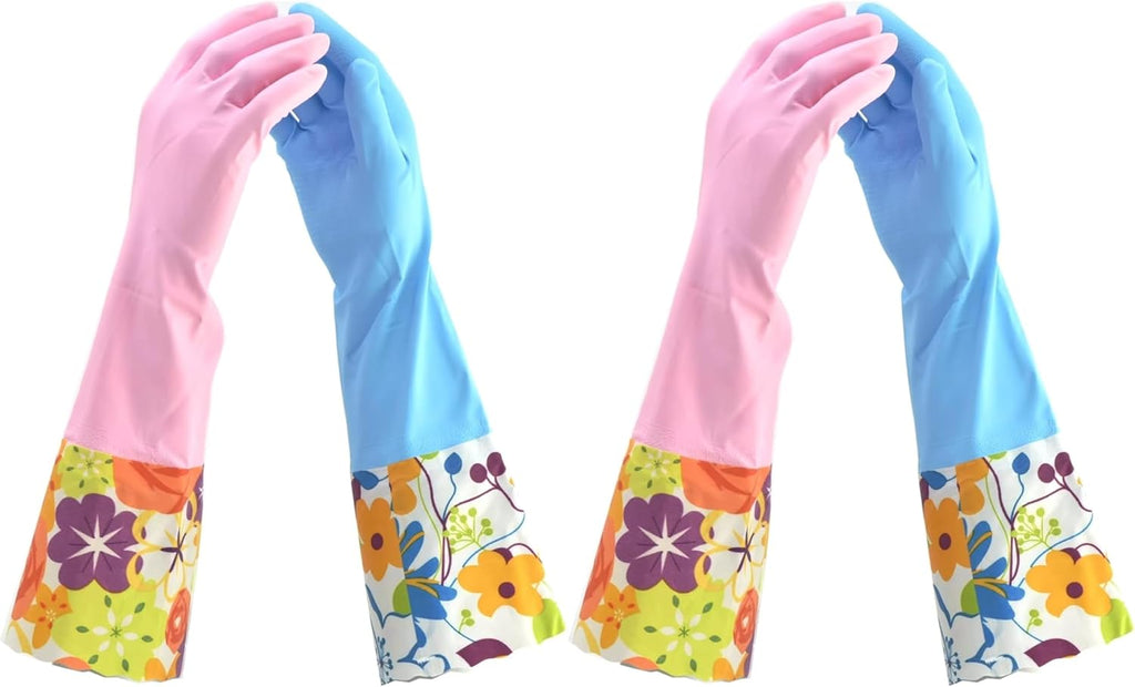Household Gloves Latex-Free, 15" Long Cuff, Soft Lining, Adjustable Strap, Multi-Layer Protection, Flexible, Comfortable, Chemical-Resistant, Reusable for Cleaning, Dishwashing, 4 Pair Medium