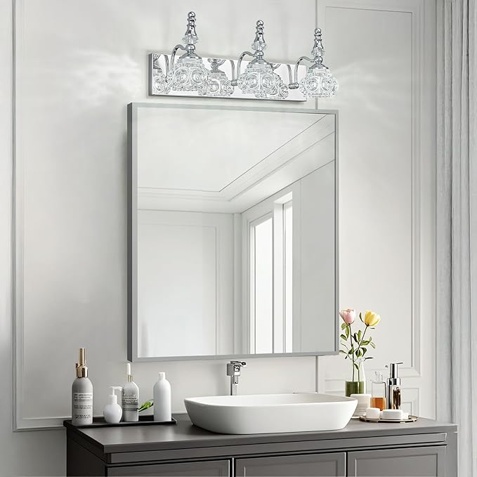 3-Light Vintage Bathroom Vanity Light Fixture Industrial Chrome with Glass Shade Vanity Light Fixtures Over Mirror Glass Bathroom Vanity Lighting Fixtures G9 Bulb Wall Lights