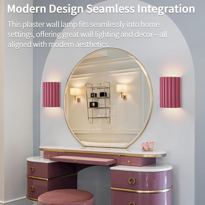 Pink Gypsum Modern LED Wall Sconces Wall Lighting Set of 2, Indoor Hardwired Walls Mount Light Fixtures Up Down Lamp for Hallway Bedroom Living Room Dining Room【Bulbs Included】