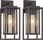 14" Outdoor Wall Light Fixtures Waterproofed Exterior Lantern W/Sturdy Rectangular Double Cage In Old Rust&Clear Tempered Glass,Sconce Mounted For House Patio,Front door,Porch,Yard, Lighting 2Pack