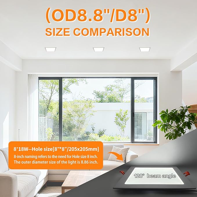 Square 8 Inch LED Recessed Light,18W 6000k Daylight,No Dimmable,4Pack Ultra Thin LED Recessed Lighting with J-Box. 8" Recessed Ceiling Wafer Canless Fixtures .Slim Can-Killer Lights,CRl90+