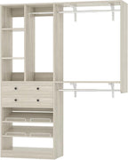 Closet System - 5FT Small Closet System with Drawers, 60" Closet Organizer System with Reversible Hanging Shelving, Closet Systems for Small/Walk-in Closets, Greige Oak