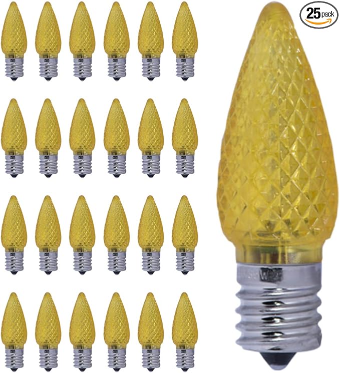 GoodBulb C9 Yellow Diamond Faceted Holiday Light Bulbs 0.6W Yellow LED Light Bulb Intermediate E17 Base 60 Lumens Christmas Lights Bulbs Ideal for Holiday Decorations Pack of 25 Bulbs