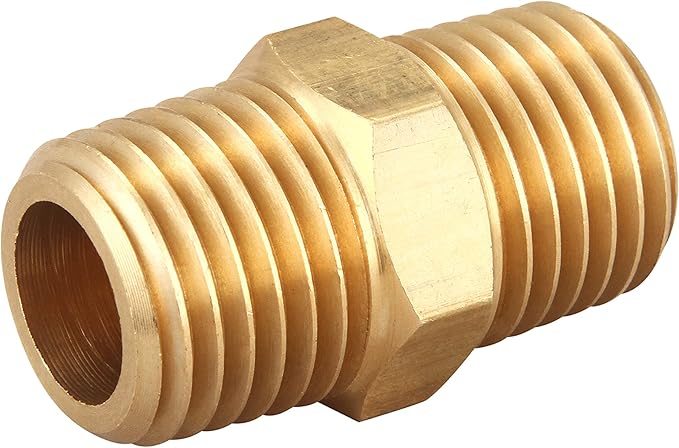 1/4 Inch NPT x 1/4 Inch NPT Male Thread Solid Brass Hex Nipples, Pipe Fitting and Air Hose Fittings, Thread 1/2" OD to 1/2" OD, (10 Piece)