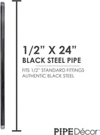 PIPE DÉCOR 1/2” x 24” Malleable Cast Iron Pipe, Pre Cut Connectors, Industrial Steel Grey Fits Standard Half Inch Black Threaded Pipes Nipples and Fittings, Build Vintage DIY Furniture, 6 Pack