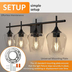 Vanity Bathroom Light, 4-Light Bathroom Light Fixtures Over Mirror, Black Vanity Lights for Bathroom with Clear Glass, Modern Wall Lamp for Cabinet Hallway, Bedroom