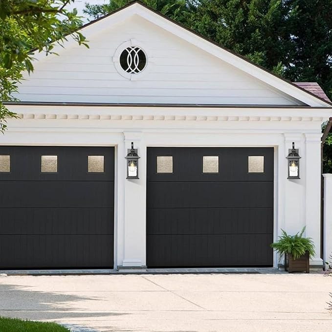 Darkaway Outdoor Lights Fixture Wall Mount, Exterior Wall Light with Water Ripple Glass Waterproof Black Outside Wall Sconce for House Porch Hallway Garage