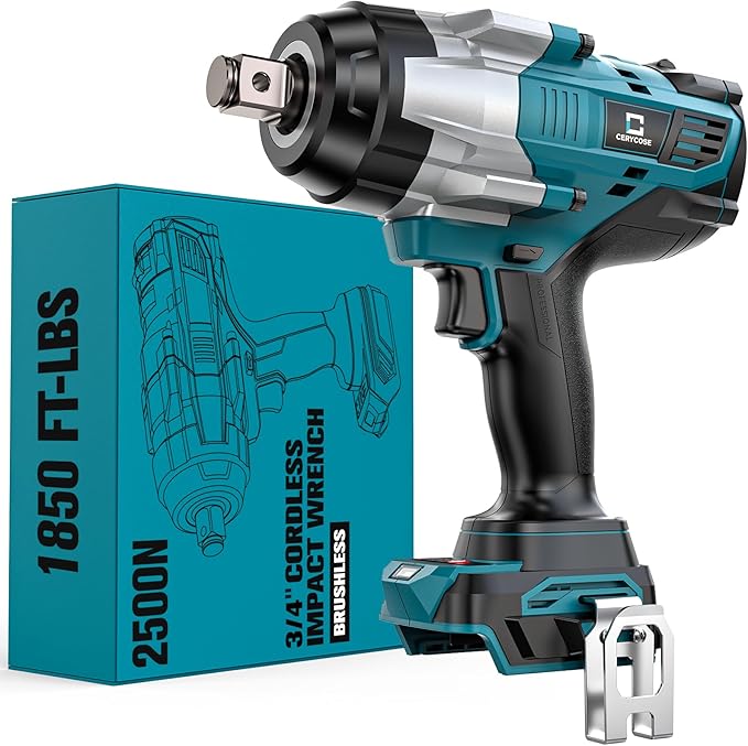 Cordless Impact Wrench 3/4 inch Compatible with Makita 18V Battery, Cerycose1850ft-lbs (2500N.m) Brushless Electric Impact Gun, High Torque Impact Driver, for Heavy-Duty Automotive & Industrial Tasks