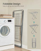 SONGMICS Clothes Drying Rack, Metal Laundry Drying Rack, Foldable, Space-Saving, Free-Standing Airer, with 4 Gullwings, Indoor Outdoor Use, Bed Linen Clothing, Gray ULLR541G01