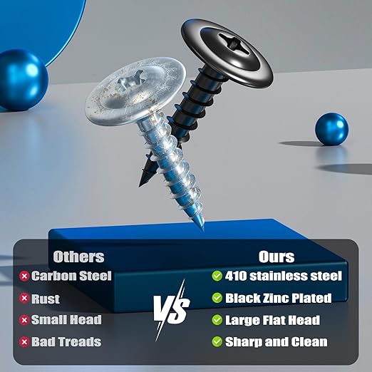 160Pcs #8 Modified Truss Head Wood Screws Assortment Kit, Stainless Steel 410 Quick Metal,Black Zinc Plated,Self Tapping Screws, 6 Sizes (1/2", 3/4", 1", 1-1/4", 1-1/2", 2")