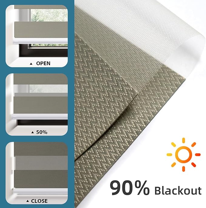 SmartWings Motorized Zebra Shades Work with HomeKit, Alexa, Google Home, 90% Blackout Light Filtering Day Night Sheer Blinds, Privacy Light Control, for Home/Office, Customized, Coffee