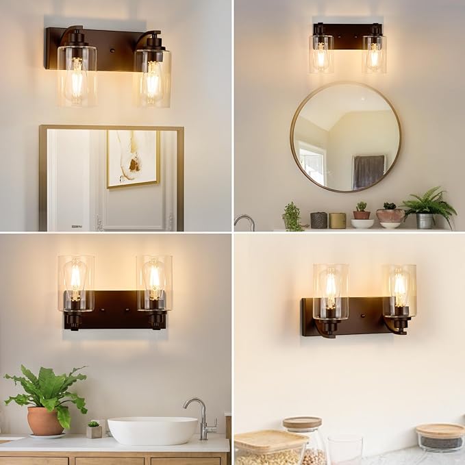 2-Light Bathroom Light Fixtures Modern ORB Vanity Lights for Bathroom Lighting Fixtures Over Mirror with Clear Glass Shade for Cabinet Mirror Bedroom Hallway