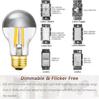 Dimmable Half Chrome Light Bulb, 6W Equivalent 60W,E26 A19 Silver Dipped Bulb, Anti Glare LED Light Bulbs, A60 3000K Soft White Light Bulbs, AC120V,Pack of 4