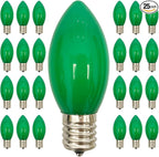 25 Pack C9 Christmas Replacement Bulbs, Green Christmas Bulbs Vintage Ceramic Incandescent Light for Indoor Outdoor Patio Xmas Party String Lights, 7W Night Light, C9/E17 Intermediate Base