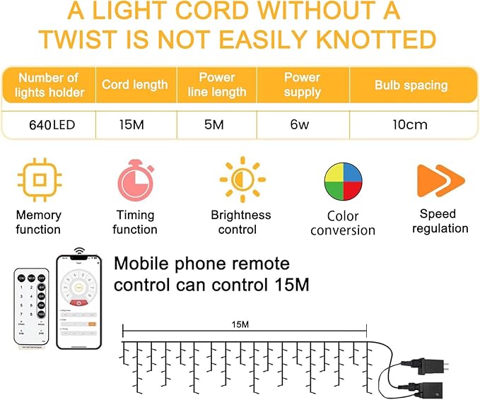 Christmas String Lights Outdoor - 49Ft/15M 640 LED 8 Modes with Remote Control and App Waterproof Christmas Lights for Patio Yard Garden Wedding Party-Multicolor