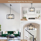 Black and Gold Chandelier 6-Light, Dining Room Light Fixture Geometric Metal Modern Chandelier Lighting for Kitchen Island Living Room Entryway, 20 Inch Pendant Lighting Hanging Ceiling Lamp