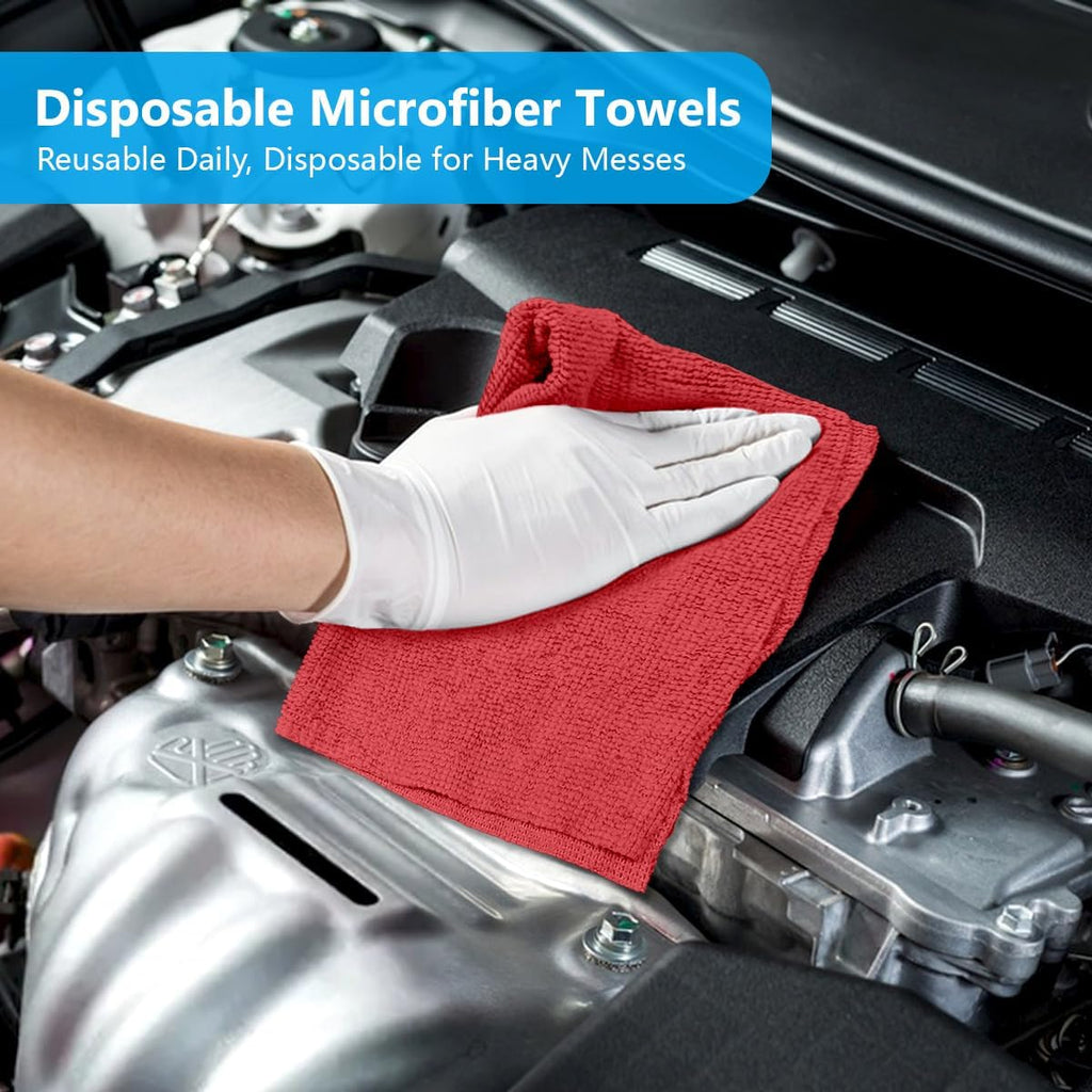 GLIMGLINT Microfiber Cleaning Cloth, 100 Pack Shop Towels, Lint-Free, Ultra Absorbent Reusable or Disposable Microfiber Cloths for Kitchen, Car, Cleaning Rags, 11" x 9", Red