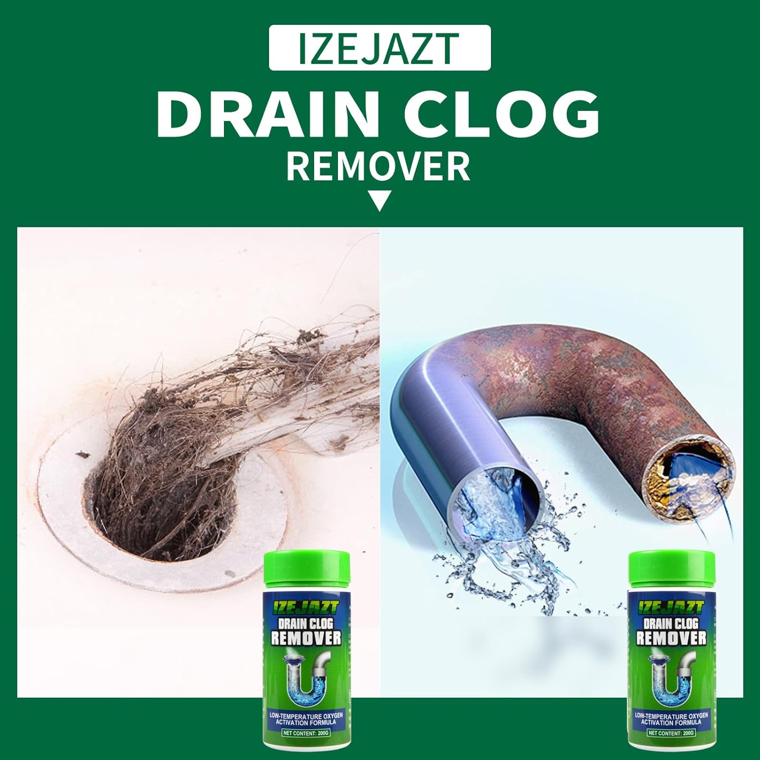 Drain Clog Remover Powder - Fast Acting Formula for All Drains, Kitchen, Bathroom, Sink & Shower - 100% Effective to Eliminate Hair, Grease, and Blockages - [4Pack ]