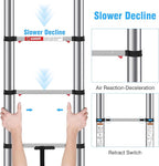 Telescoping Ladders 8.5 FT Stainless Steel - One-Button Retraction Collapsible Extension Ladder for Home,RV,Loft, Lasts 375 LBS with 2 Triangle Stabilizers