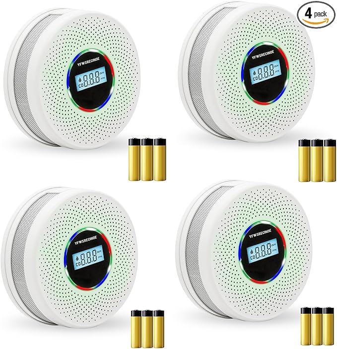 4 Pack Upgraded Combination Smoke and Carbon Monoxide Alarm Detector, Dual Sensor Smoke Alarm&Carbon Monoxide Detector (Includes Battery)