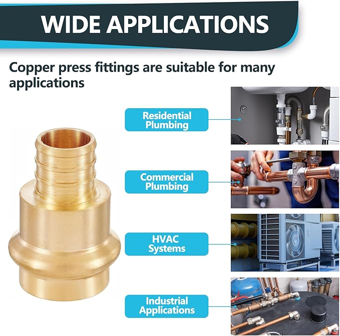 (Pack of 10) Seelink 3/4"Press x 3/4"Pex Crimp Coupling Brass Adapter, Press Fittings For Copper and Pex Pipe Connection(PEX1807346)