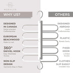 MORALVE Pants Hangers Space Saving - European Beechwood Scarf and Jean Hangers - Closet Organizer and Space Saver Pant Rack, Leggings Hanger, and Scarf Holder with 360° Swivel Hook (1 Pack)