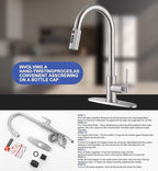 Brushed Nickel Kitchen Faucet with Pull Down Sprayer- 1.8GPM High Arc Single Handle Stainless Steel Rv Sink Faucet for Farm Laundry, Fit for 1/3 Hole with 10" Deck Plate