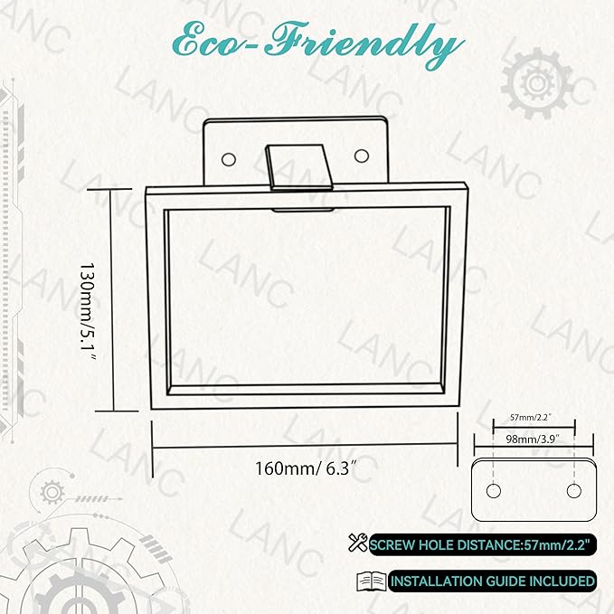 LANC Hand Towel Holder for Bathroom Wall Mount Matte Black Square Self Adhesive Hand Towel Rings for Bathroom Hardware Accessories Kitchen Toilet Stainless Steel Towel Hanger Racks, A8396MB