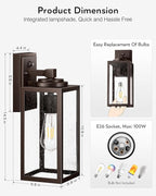 VIANIS Outdoor Wall Lights, 14.5" H Oil Rubbed Bronze Dusk to Dawn Outdoor Lighting, Porch Lights Outdoor with Seed Tempered Glass, Outside Lights for House, Porch, Doorway, Waterproof and Anti-Rust