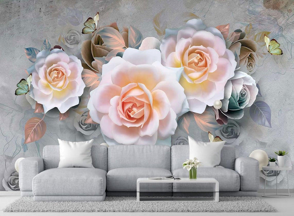 Modern Minimalist Fashion Wallpaper Flowers and Pearls Mural for Bedroom and Living Room Background Wall(Non-self-Adhesive)