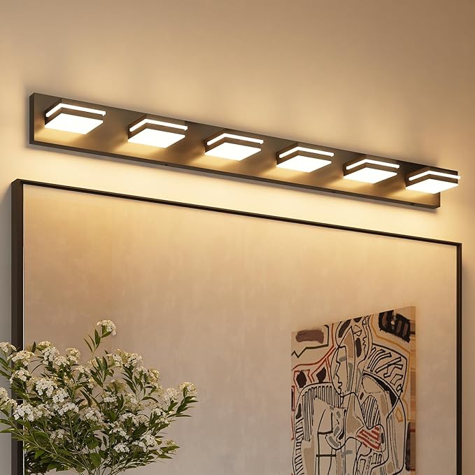 VOLISUN 5CCT Bathroom Light Fixtures Over Mirror, Dimmable, 360°Rotatable Head, 48 inch, 6 Light Bathroom Vanity Light Fixtures, Black LED Vanity Lights for Bathrooms-ETL Certificated