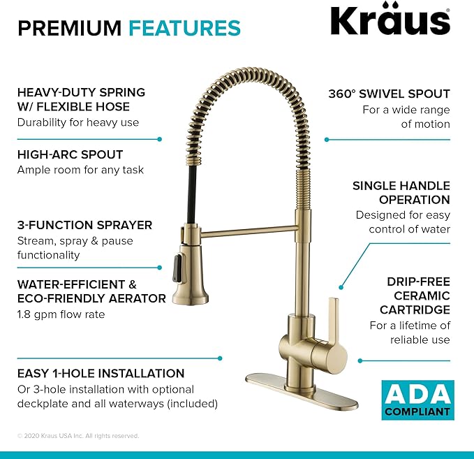 KRAUS Britt Commercial Style Spot Free Antiqued Champagne Bronze Pre-Rinse Kitchen Faucet with Deck Plate and Soap Dispenser, KPF-1690-KSD-53SFACB