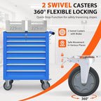 7-Drawer Rolling Tool Chest, Tool Box with 4 Wheels and Drawers, High Capacity Detachable Mobile Tool Storage Cabinet for Garage, Workshop, Mechanics and Repair Room (Blue)