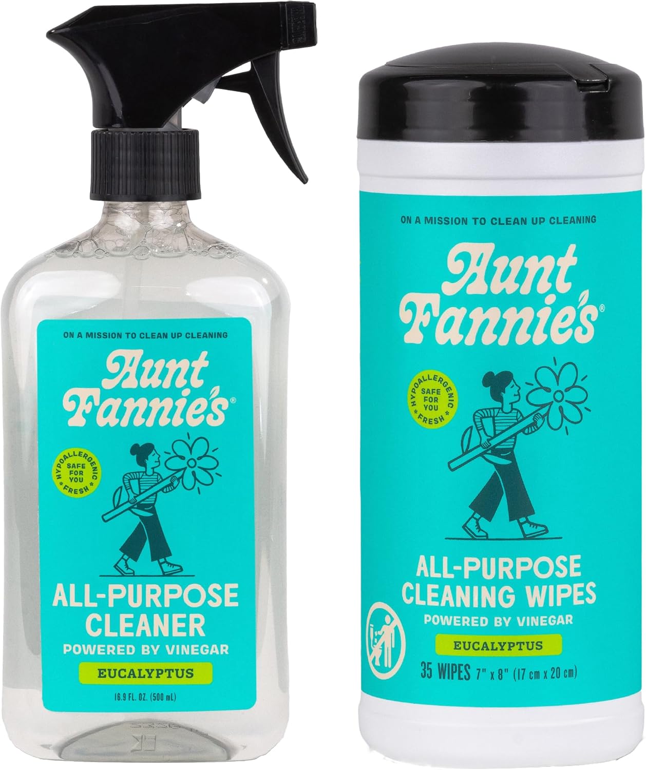 Aunt Fannie's Bundle: All Purpose Vinegar Cleaning Spray (Eucalyptus) + Vinegar Cleaning Wipes (Eucalyptus)