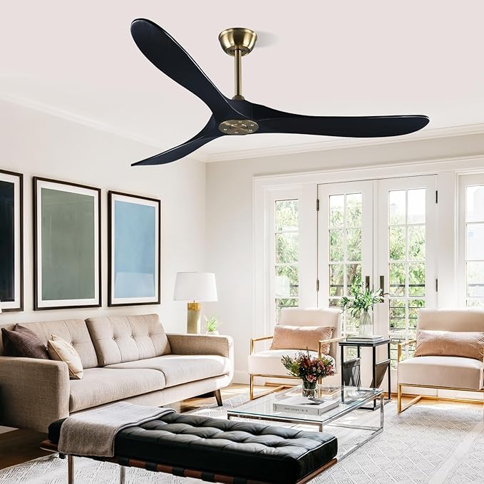 60" Gold and Black Ceiling Fan with Remote Control, Rustic Ceiling Fan without Lights for Indoor/Outdoor - Modern Design, Powerful Airflow, Silent Operation