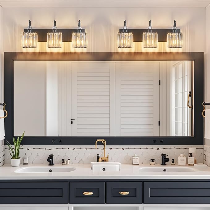 Crystal Vanity Lights Black 3 Light Bathroom Light Fixtures Over Mirror Modern Vanity Light for Bathroom