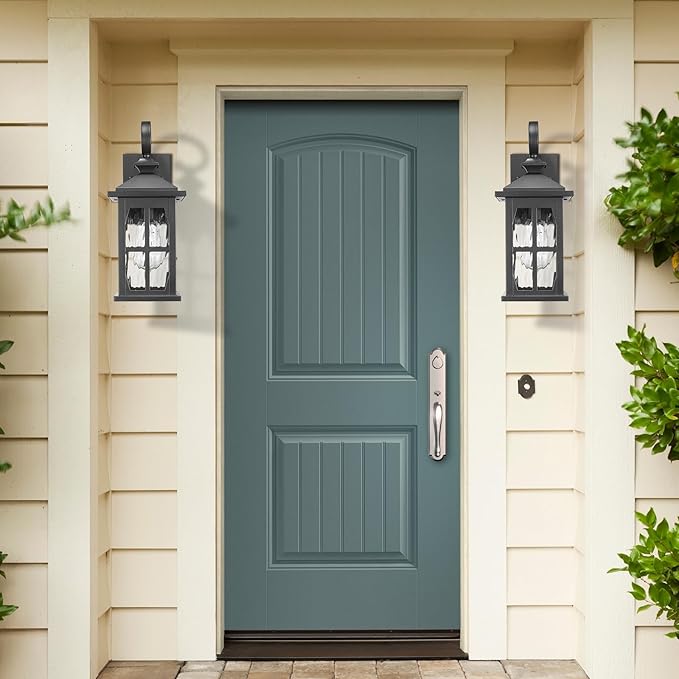 Darkaway Outdoor Light Fixtures Wall Mount, 2pcs Outside Wall Lights Exterior Lighting Fixture with Water Ripple Glass Outdoor Wall Sconce for House Porch Hallway Garage Front Door