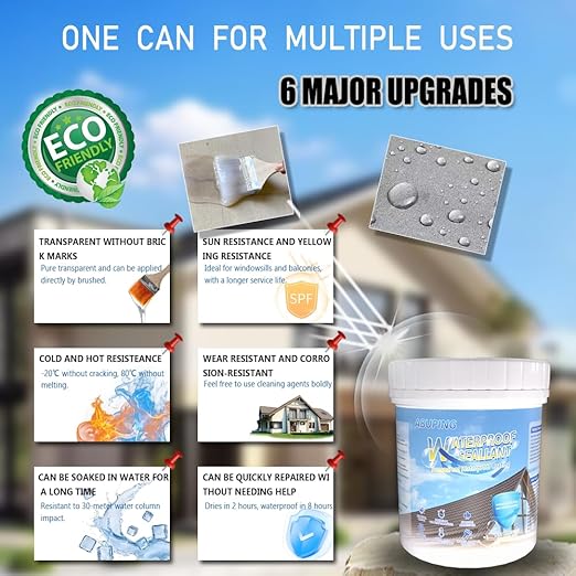 Waterproof Sealant, Transparent Waterproof Coating, Transparent Repairing Leak Adhesive, Suitable for Roof, Wall, Bathroom, Shower, Indoor and Outdoor, 35oz