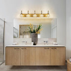 Modern Glass Crystal Vanity Light - Vintage Bathroom Lighting Fixtures Over Mirror, 5 Light Vanity Lights G9 Bulb (35.43 Inch, Gold)