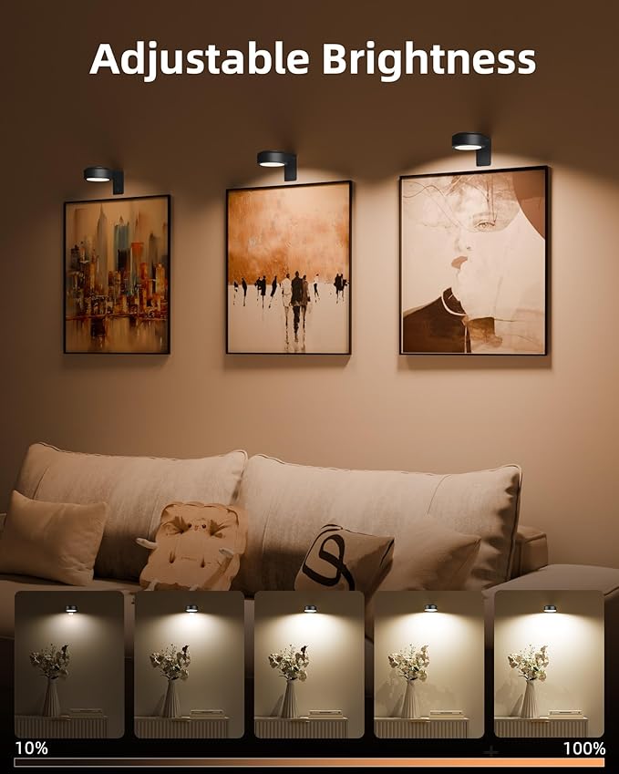 EZVALO Picture Lights for Wall, 2000mAh Rechargeable Battery Magnetic Poster Lights with 3 Color Temps & 12 RGB, Remote Dimmable Timer Painting Light, Wall Decor Light for Art Display, Frame (3 Pack)