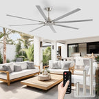 100 Inch Ceiling Fans with Remote No Light for Living Room Bedroom Kitchen Home Office Library Cafe Outdoor/Industrial Use, 8 Aluminum Blades 6 Speed Reversible Quiet DC Motor, Sand-nickel