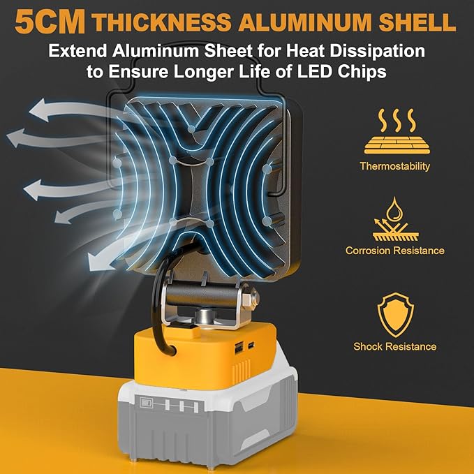 2Pcs Cordless LED Work Light Compatible with Dewalt 20V Battery, 70W 7000 Lumens Underhood Work Light Tool Gifts for Men, with USB & Type-C Charging Port Emergency for Workshop, Garage