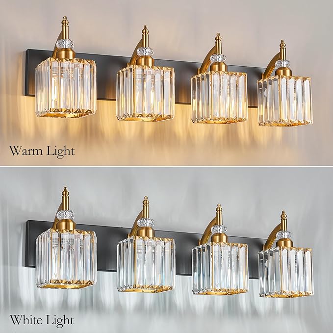 Crystal Vanity Lights - Black Gold 4 Light Bathroom Vanity Light Fixtures Over Mirror Modern Vanity Light