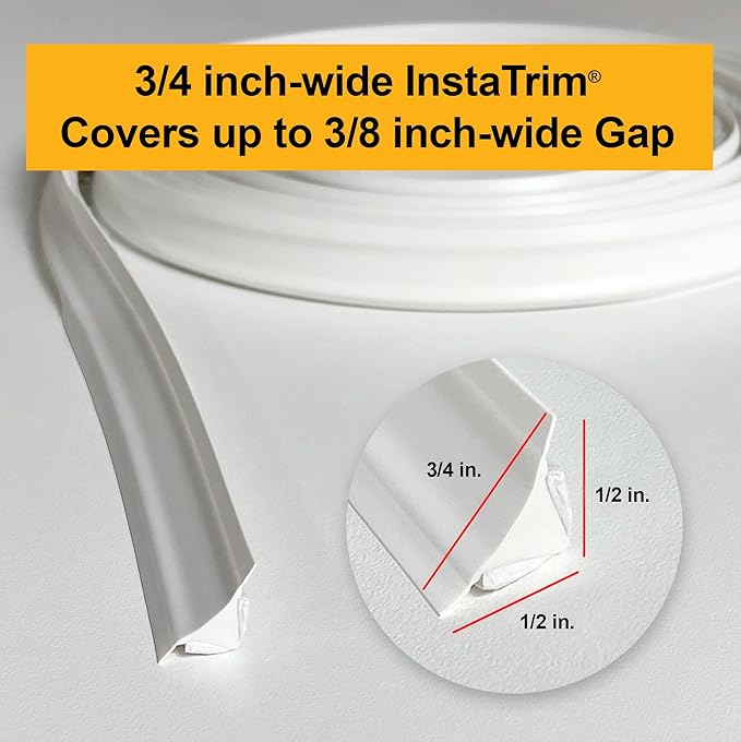 InstaTrim The Original Flexible Trim -10ft Grey 3/4" Wide Caulk Tape - Adhesive Trim with Many Uses Including Caulking for Bathtubs, Sinks, Counters, Tile, Floors - Made in USA