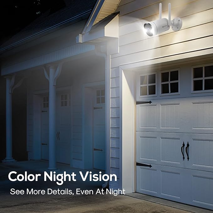 Kittyhok 10CH Wireless Security Camera System Outdoor with Monitor | 4pcs 2K Security Cameras Outdoor with Person Detection, Spotlight | 10CH NVR with 12'' IPS HD Monitor, 1TB HDD, 24/7 Recording