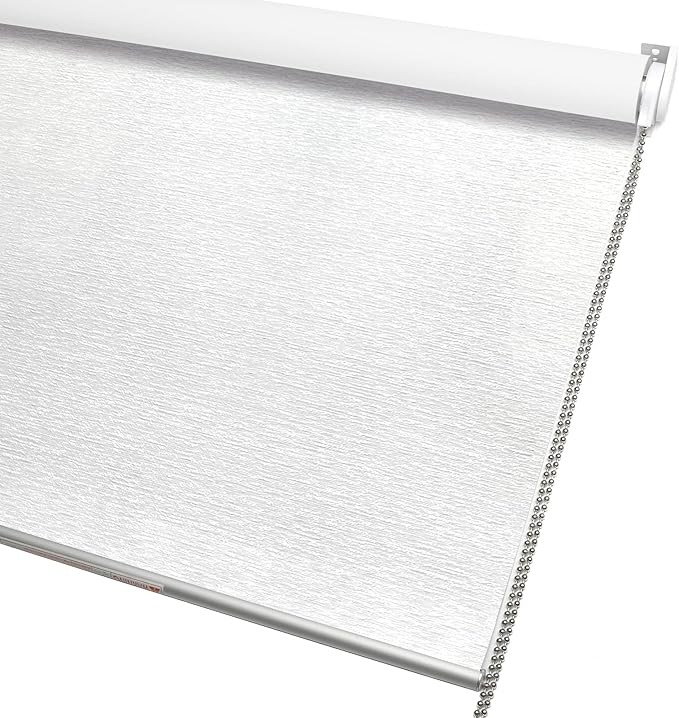 ALLBRIGHT 100% Blackout Roller Blinds Woven Shades with Striped Jacquard, Cordless Window Shades, UV Protection Fabric, Easy-Install for Indoor Home & Office, White Old, 31" W x 72" H