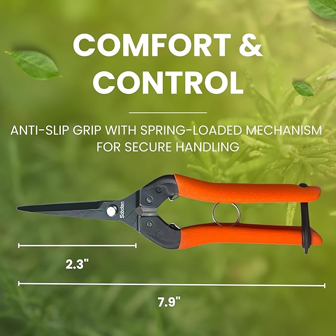 Saboten 7.9" Professional Japanese Harvesting Shears – Straight Blade, Stainless Steel with Fluorine Coating, Spring-Loaded, Ergonomic Grip – forest Originals, Made in Japan