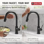 Delta Trinsic Touchless Kitchen Faucet with Touch Technology, Matte Black Kitchen Sink Faucet with Pull Down Sprayer, Single Hole, Matte Black 9159TL-BL-DST