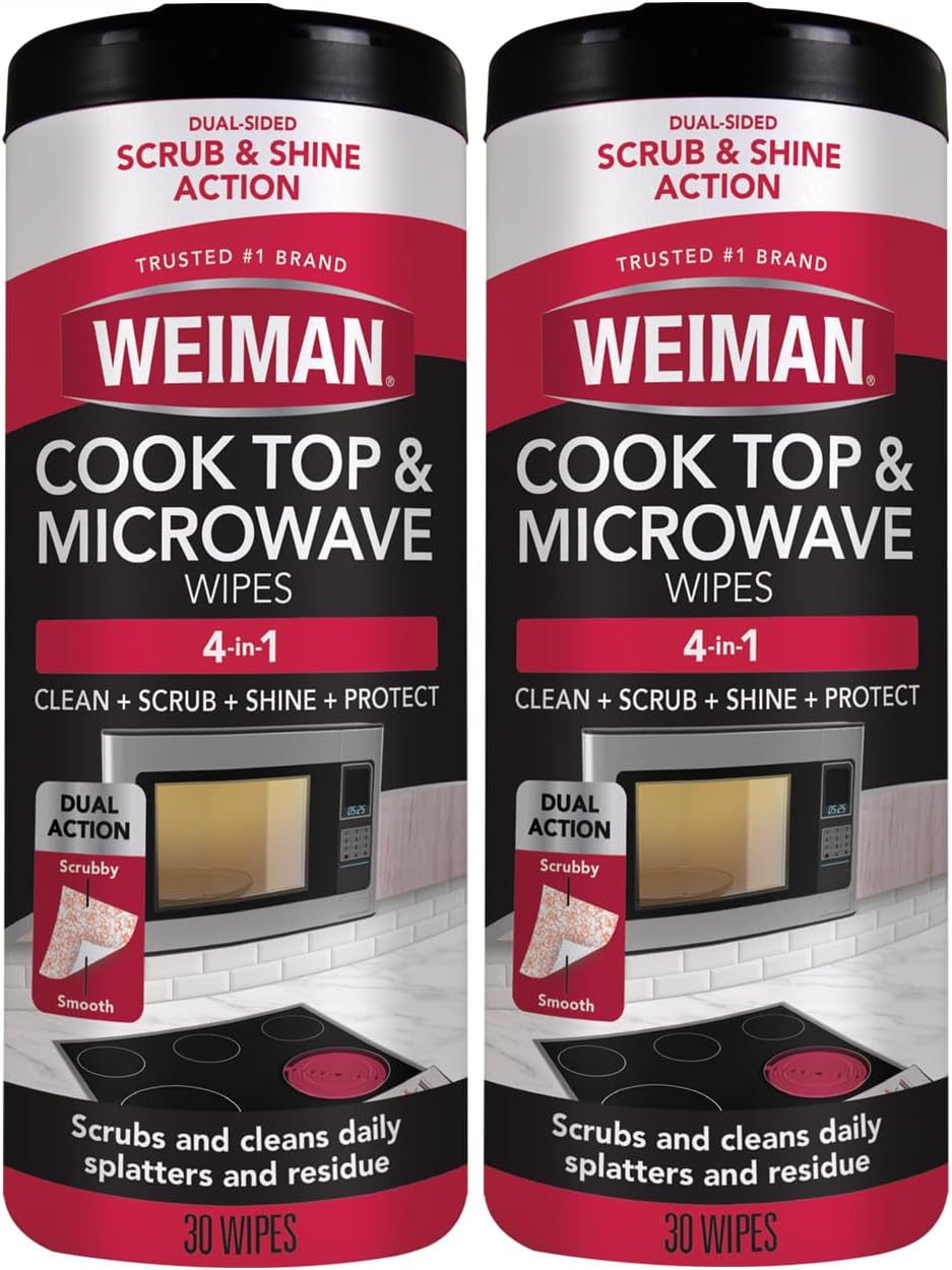 Weiman Glass Cooktop and Microwave Wipes - 2 Pack - Cleaner for Daily Use Professional Home Kitchen Cooktop Cleaner and Polish Use on Induction Ceramic Gas Portable Electric - 60 Wipes Total