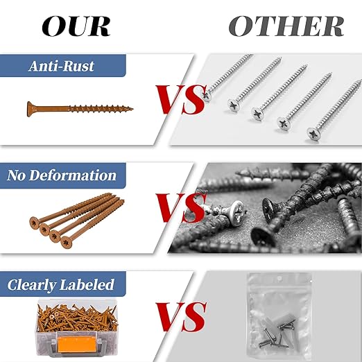 Wood Screws 2-1/2 Inch, Deck Screws #10 x 2-1/2", 300 PCS, Rust Resistant, Epoxy Coated, Outdoor Decking Screws, Torx/Star Drive Head, T25 Star Bit Included, Brown